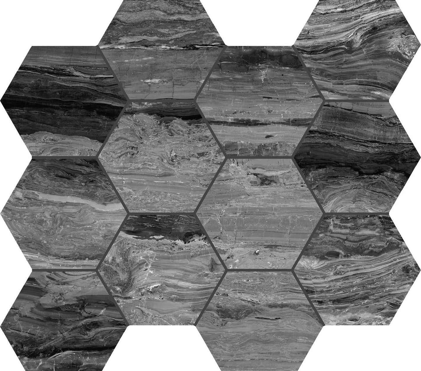 Dlažba Sky Noir Hexagon 30x34 Lesk