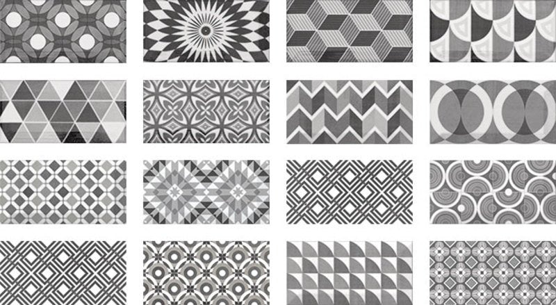 Obklad Metro Patchwork B&W 7,5x15. Náhodný výběr dekorů.