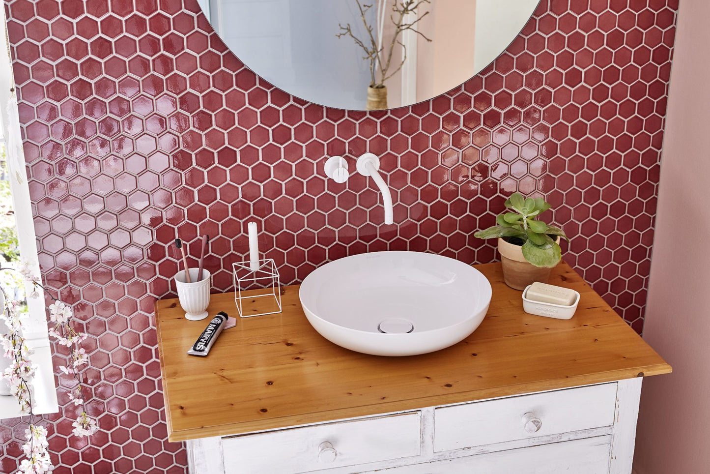 Mozaika Hexagon H HXL 5532 vínová 5,1x5,9 lesk