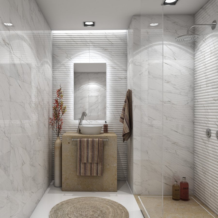 Obklad Carrara Relieve Stripe Albinegro Brillo G 20x60